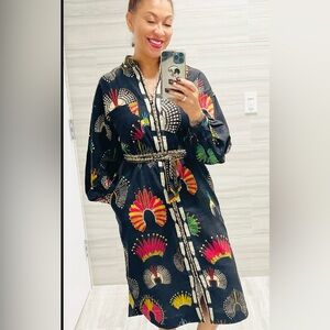 FARM Rio Black Multicolor Long Sleeve Dress